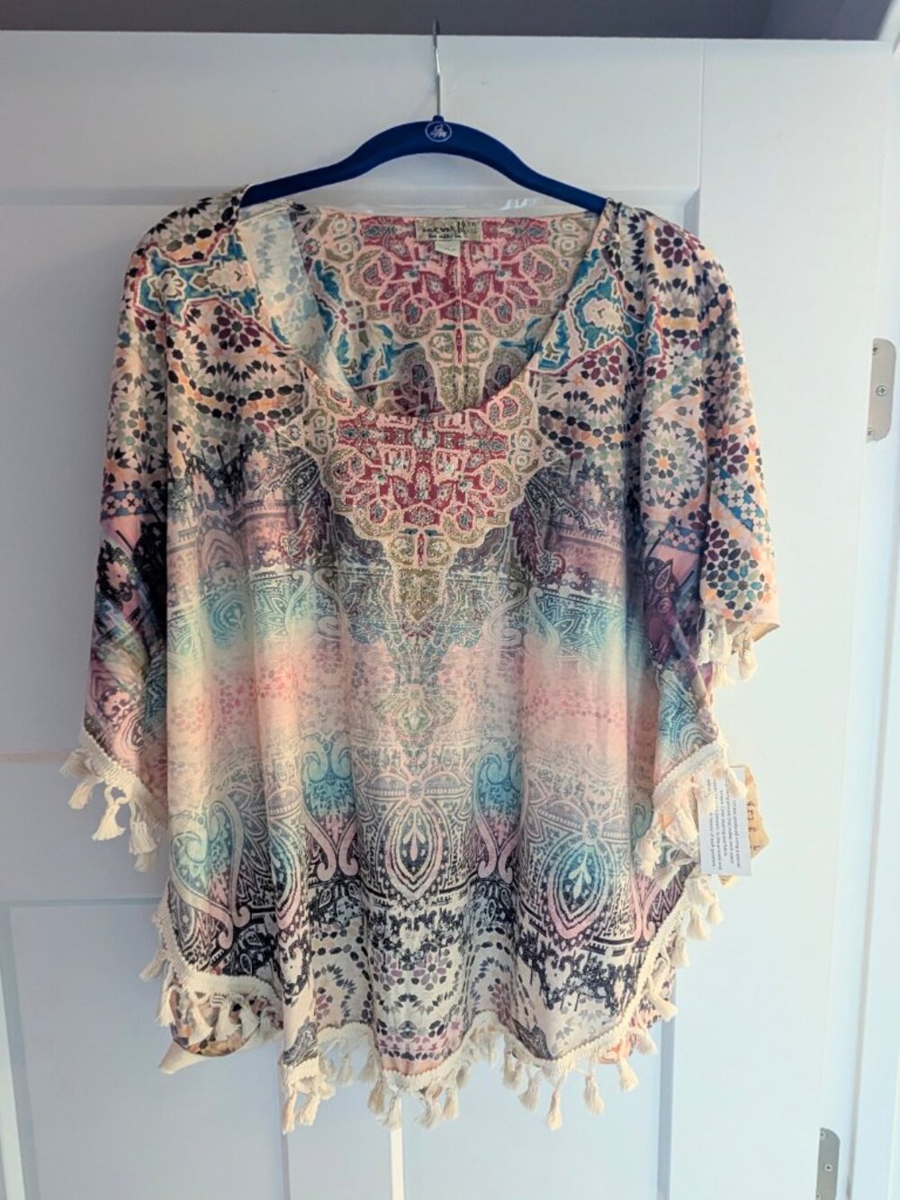 OneWorld Boho Fringe Poncho-Style Top Plus Size 1X NWT (runs large)